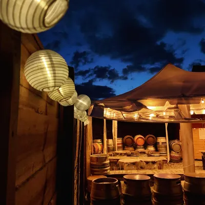 Pub garden gazeebo with string lights